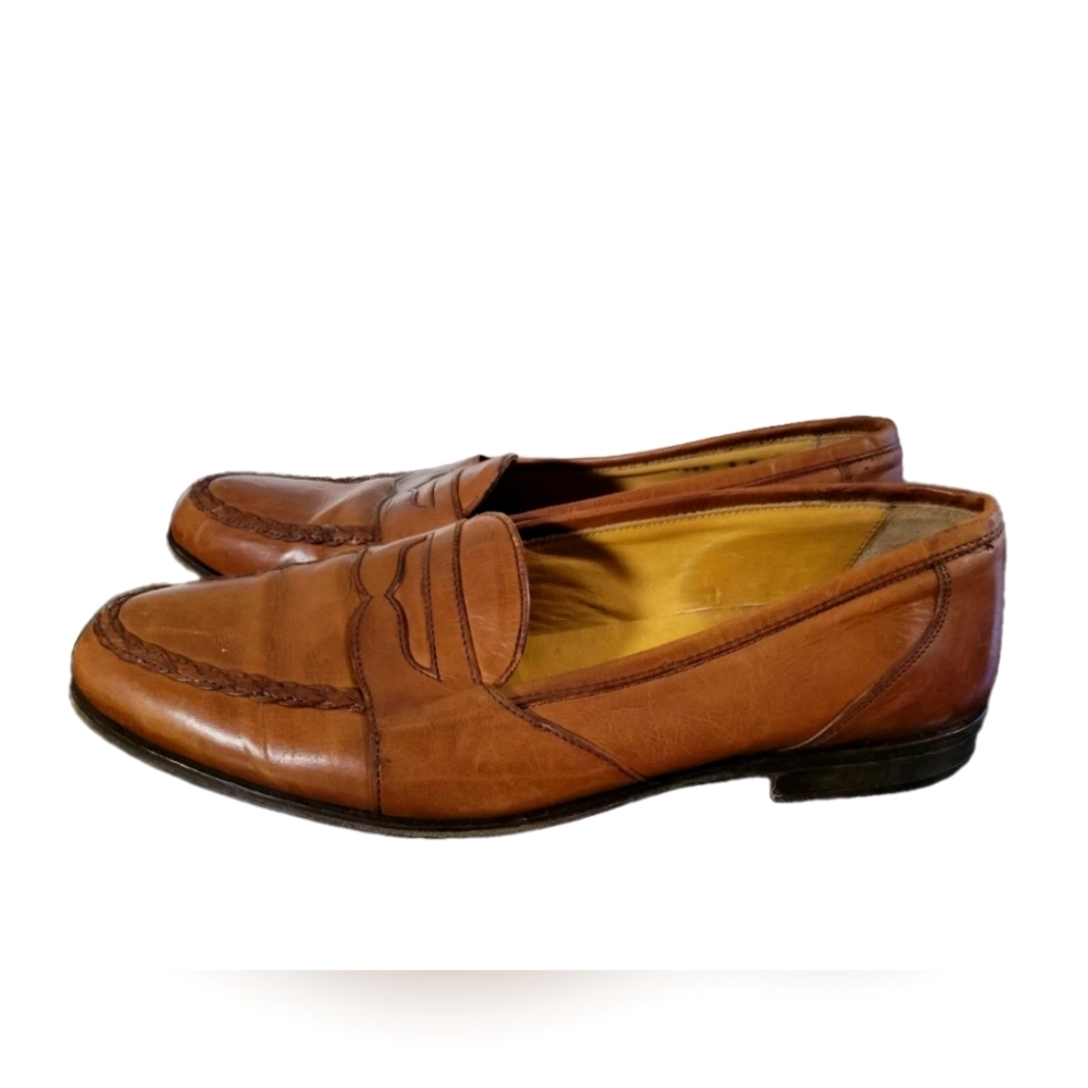 Johnston And Murphy Men's Cognac Italian Leather Loafers. Size 8M GUC